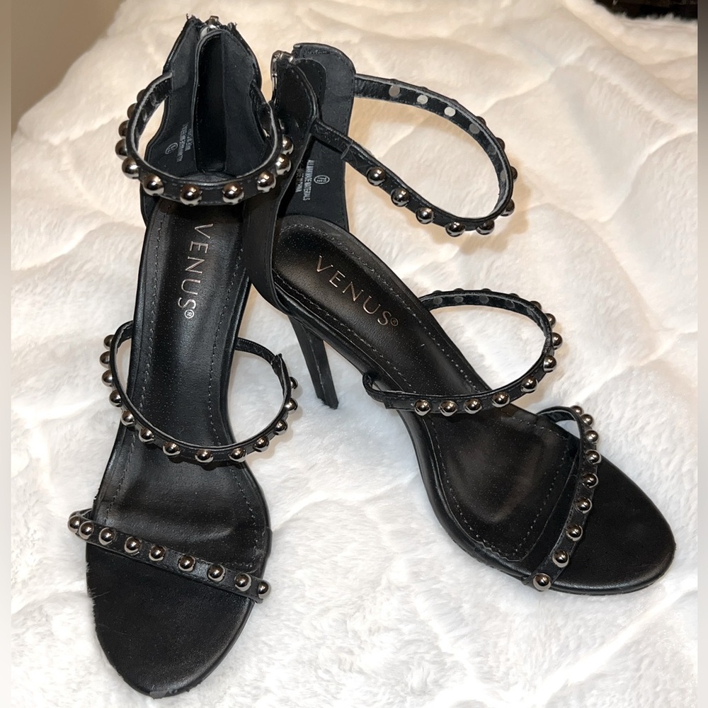 Studded knock out super sexy Venus stiletto  heels! Gently worn. Black. 7.5.